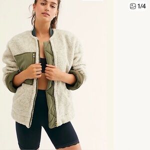 Free People Rivington Olive Green and Ivory Sherpa Jacket size Medium